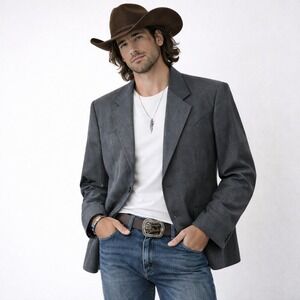 Bar WS Western Blazer Size 42L Gray Sports Coat Cowboy Rodeo Ranch Wear